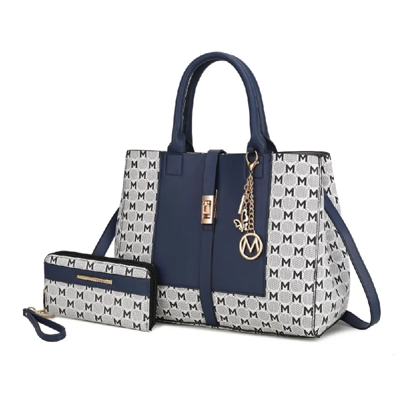 Yuliana Circular M emblem Print Satchel Handbag for Women's with Wallet